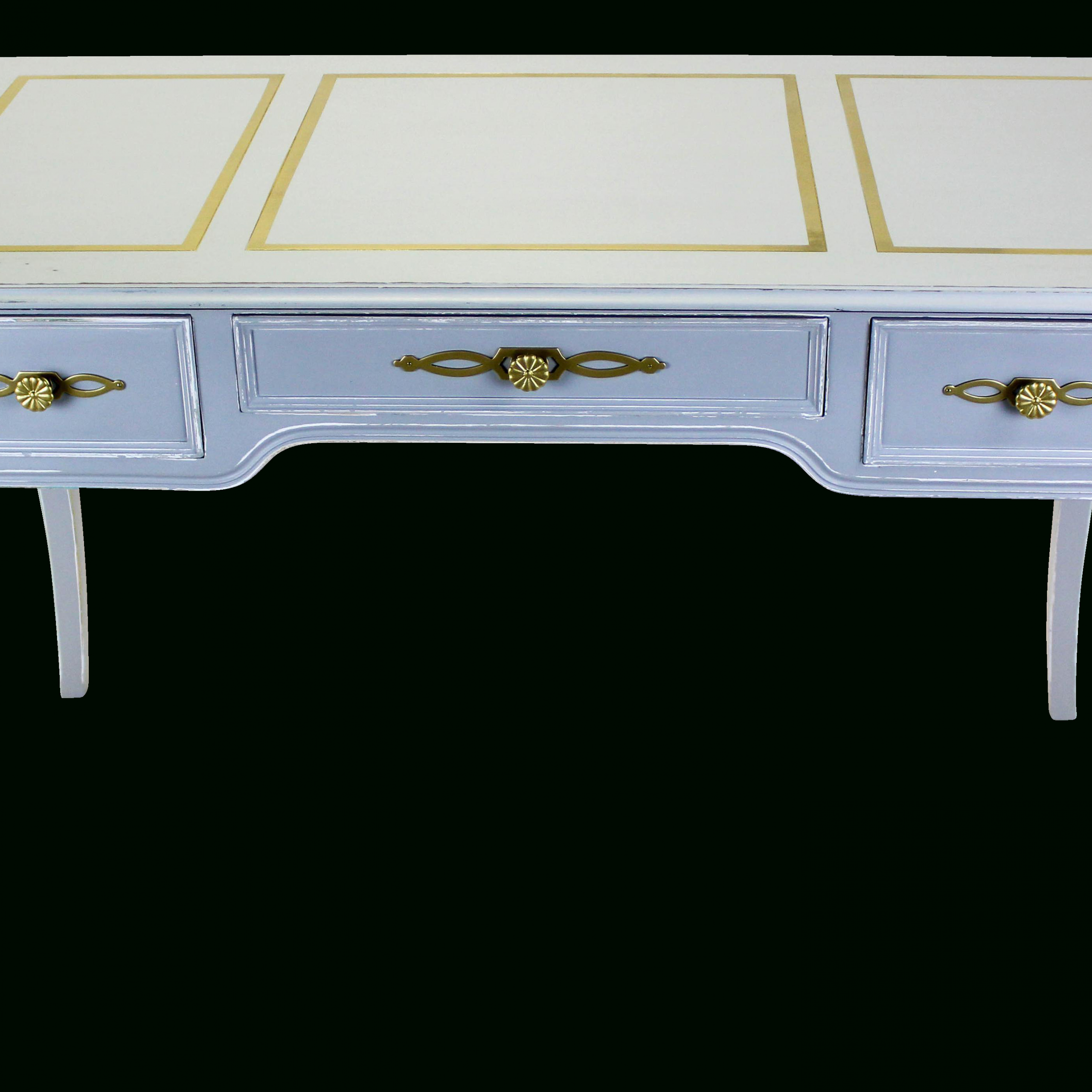 French Style Three Drawer Wood Writing Desk Or Dressing Table, Newly With Gold And Wood Glam Modern Writing Desks (View 2 of 15)
