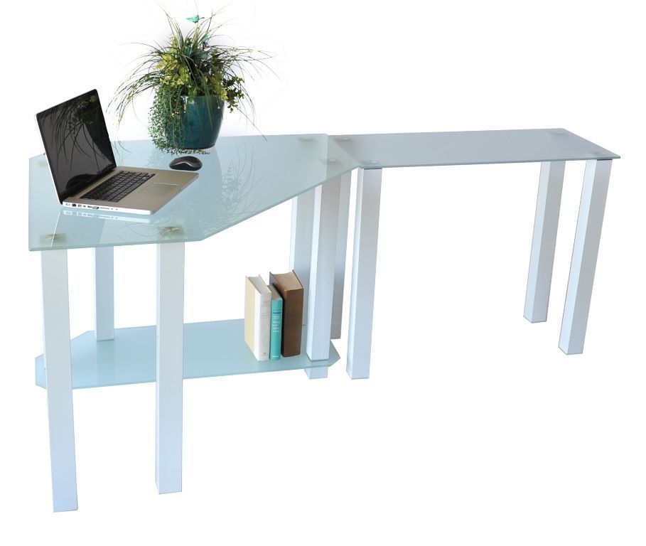 Frosted Tempered Glass Gloss White Corner Computer Desk /w Modular With Gloss White Corner Desks (View 6 of 15)