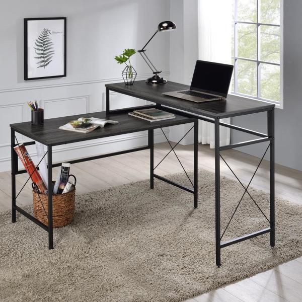 Furniture Of America Domino Gray L Shaped Writing Desk With Usb Ports Throughout Acacia Wood Writing Desks With Usb Ports (View 6 of 15)
