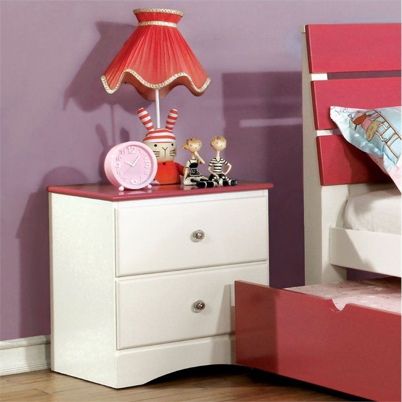 Furniture Of America Emely Transitional 2 Drawer Nightstand In Pink And For Pink Lacquer 2 Drawer Desks (View 4 of 15)