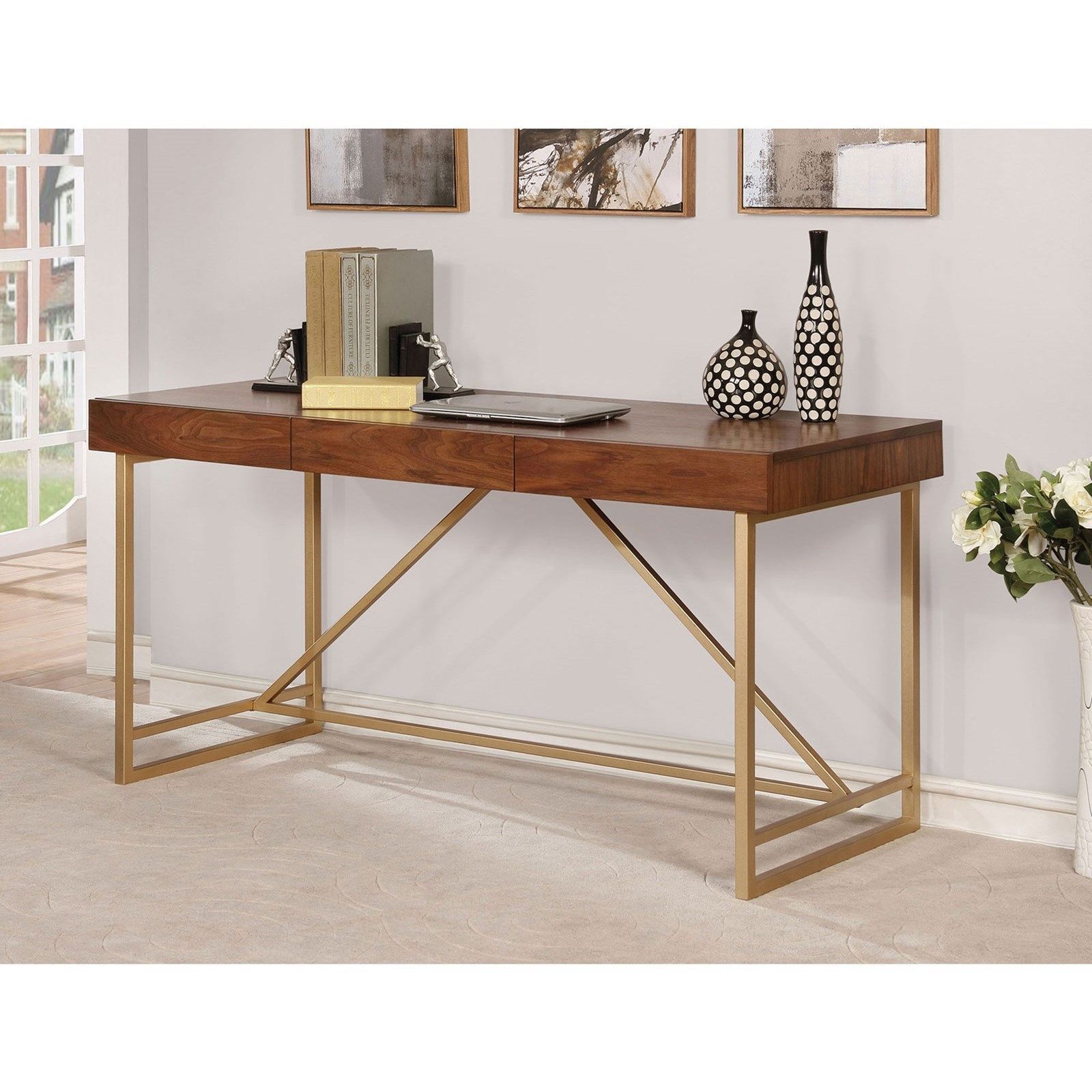 Furniture Of America – Foa Halstein Cm Dk6447 Contemporary Desk With In Gold And Olive Writing Desks (View 1 of 15)