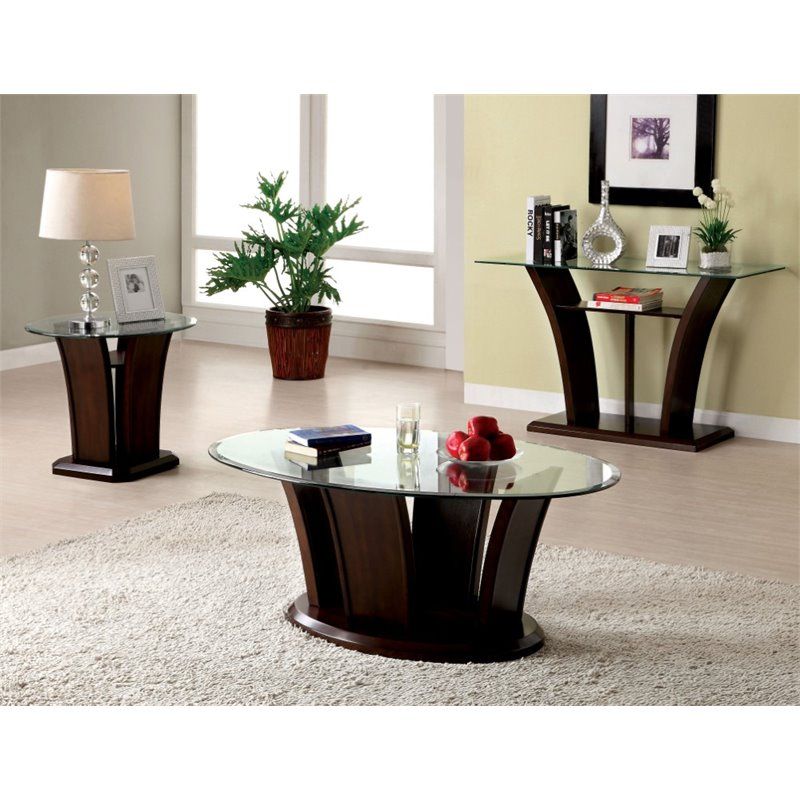 Furniture Of America Lantler 3 Piece Glass Coffee Table Set In Dark With Regard To Dark Walnut Desks And Chair Set (View 12 of 15)