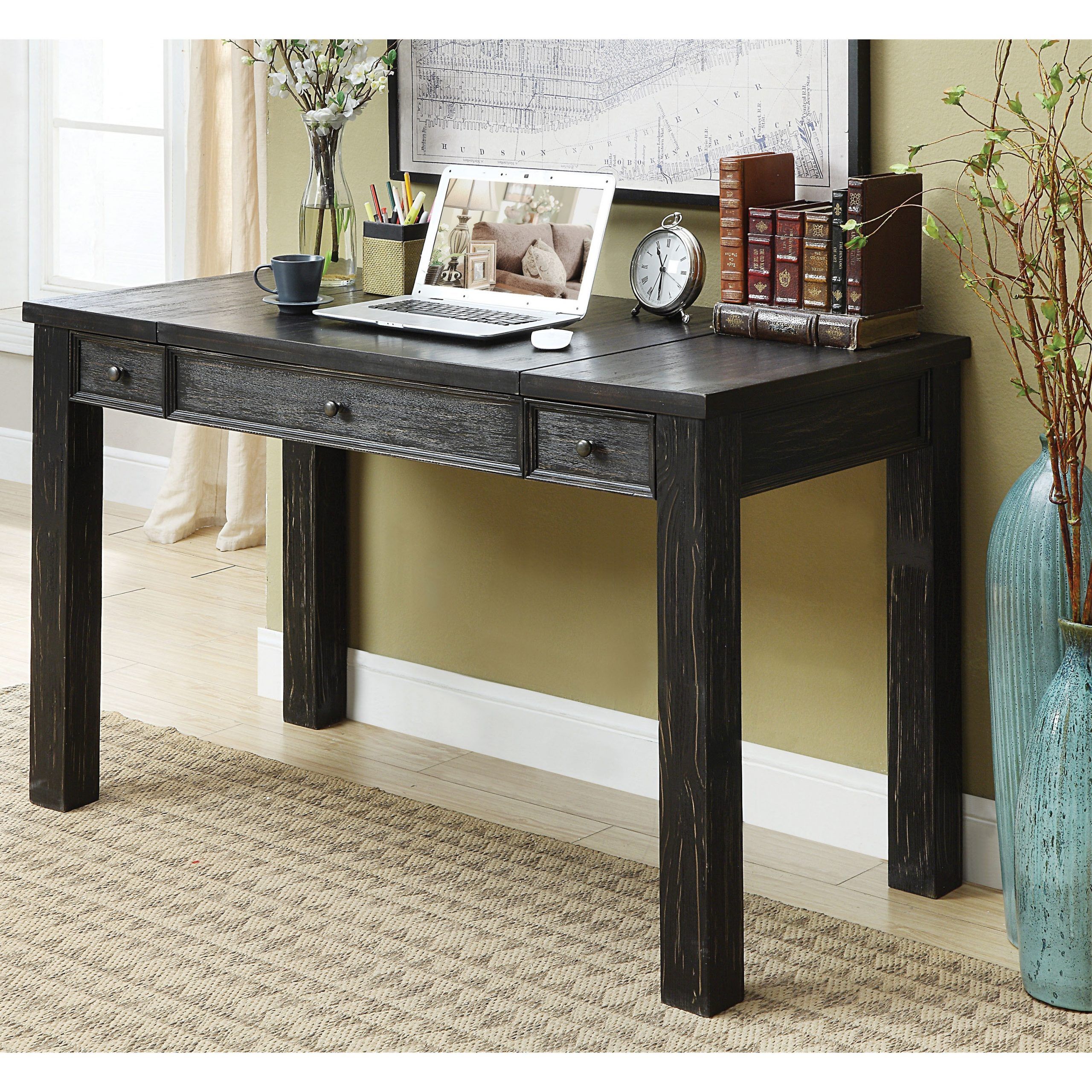 Furniture Of America Lon Rustic Black 52 Inch Solid Wood Writing Desk With Regard To Rustic Acacia Wooden Writing Desks (View 13 of 15)