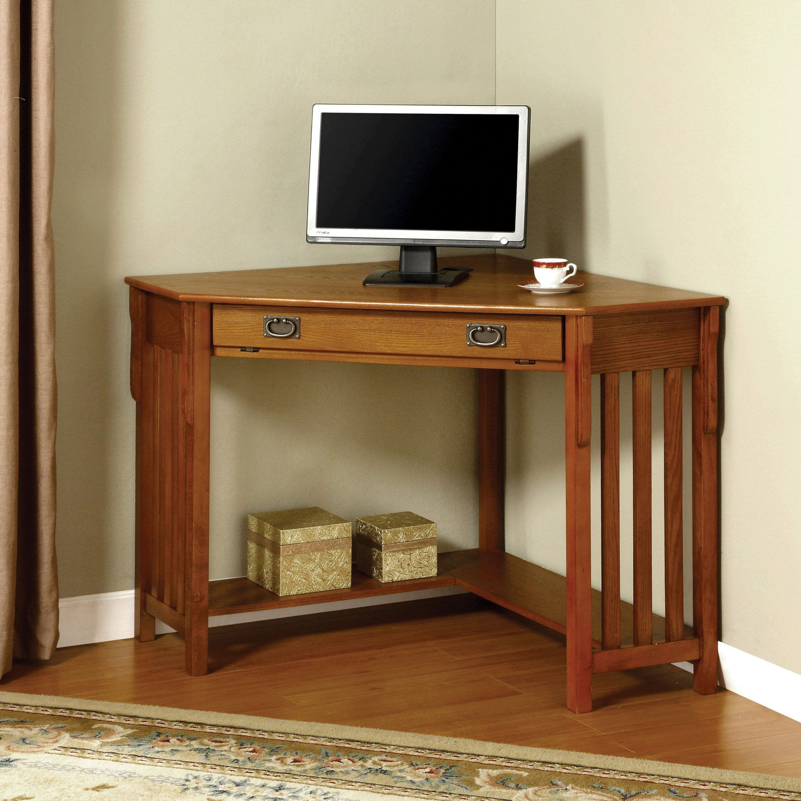 Furniture Of America Roque Solid Wood Corner Office Table | Corner Desk Regarding Oak Corner Computer Writing Desks (View 4 of 15)