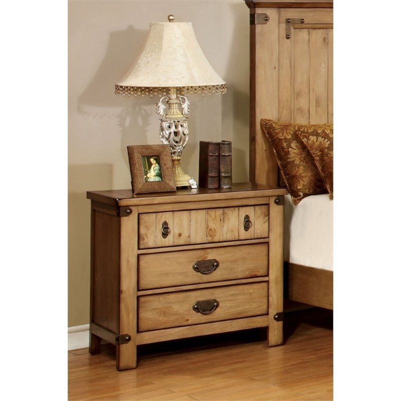 Furniture Of America Sesco 3 Drawer Nightstand In Burnished Pine In Burnished Oak 3 Drawer Desks (View 1 of 15)