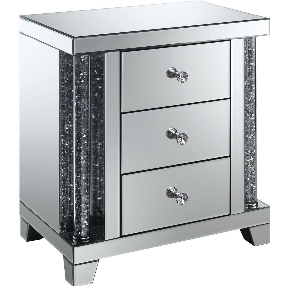 Furniture Of America Stacy Silver Mirrored 3 Drawer Side Table Idf For 3 Drawer Mirrored Small Desks (View 6 of 15)