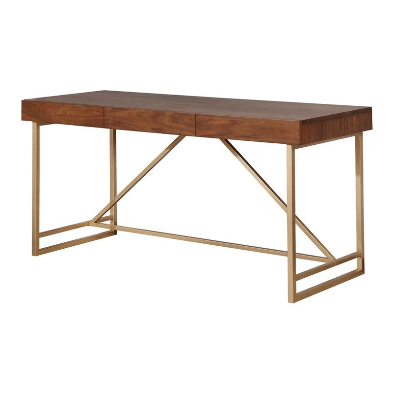 Furniture Of America Teviot Contemporary Wood Writing Desk In Gold For Gold And Wood Glam Modern Writing Desks (View 3 of 15)