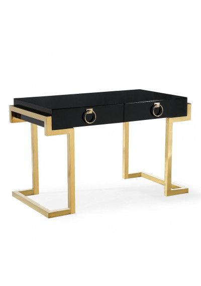 Glam Matt Grey Lacquer Gold Base Desk For Gray Lacquer And Gold Luxe Desks (Photo 3 of 15)