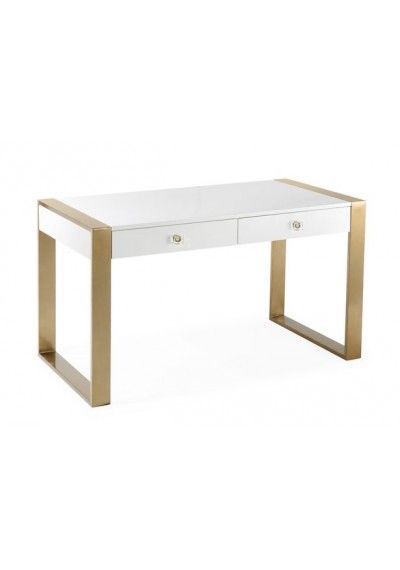 Glam White Lacquer Gold Base Desk | Desk, Home Office Decor, Modern Desk Pertaining To Gold And Wood Glam Modern Writing Desks (View 7 of 15)