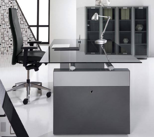 Glass Office Desks | Executive Glass Desks | Solutions 4 Office For Smoke Gray Computer Writing Desks (View 6 of 15)