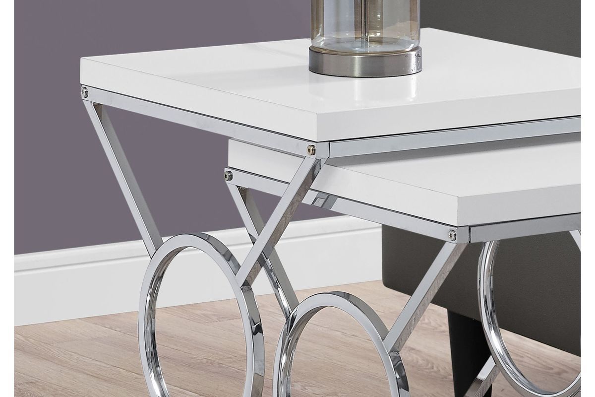 Glossy White & Chrome Nesting Tablesmonarch At Gardner White Throughout Glossy White And Chrome Modern Desks (View 4 of 15)