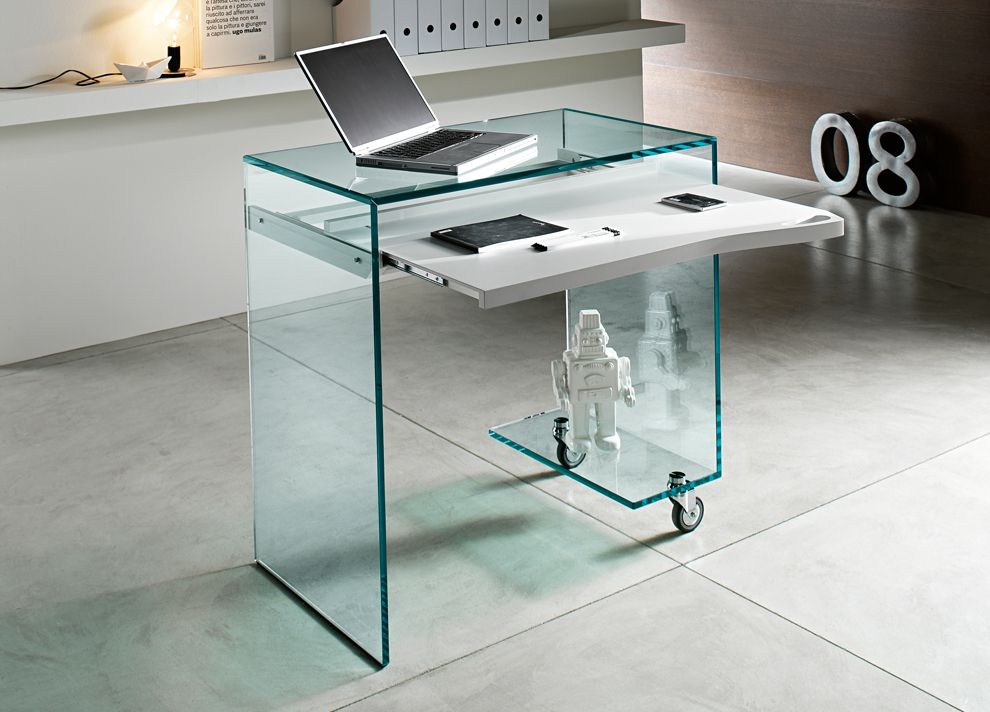 Go Modern Ltd > Home Office Furniture > Tonelli Work Box Glass Desk With Glass And Chrome Modern Computer Office Desks (View 3 of 15)