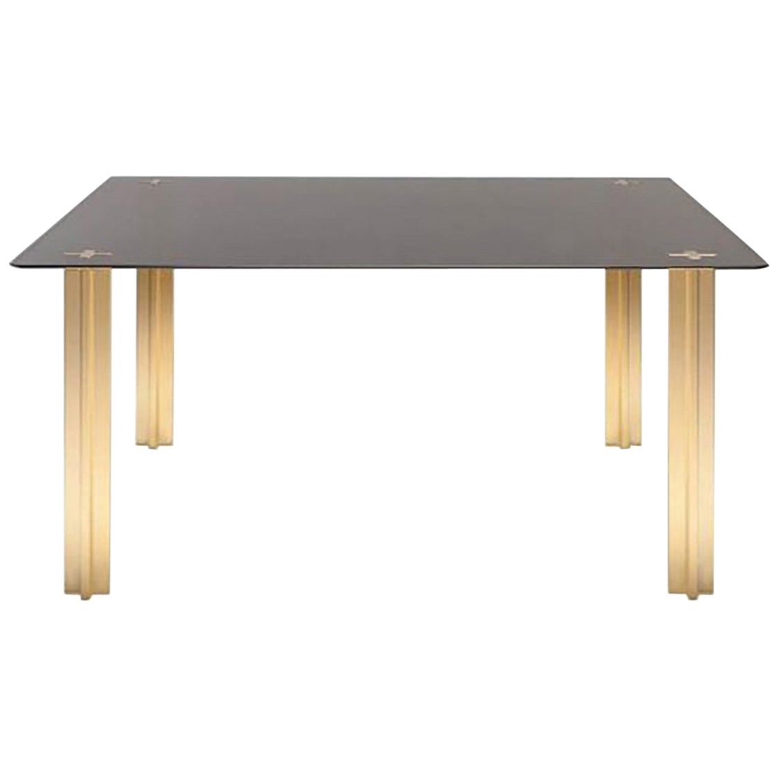 Gold Contemporary Square Table, Smoke Glass Top And Gold Plated Throughout Glass And Gold Rectangular Desks (View 8 of 15)