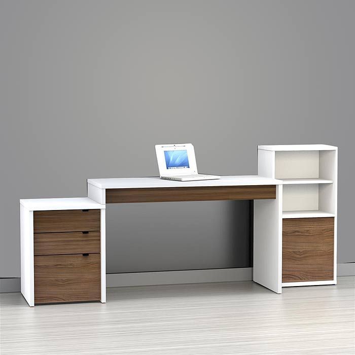 Gorgeous And Impressive Single Pedestal Laptop Desk Set With Bookcase Within White And Walnut 6 Shelf Computer Desks (View 9 of 15)