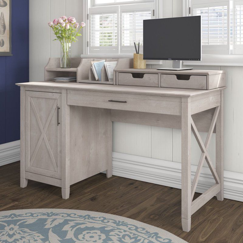 Gray Single Pedestal Desk And Organizer (54 Inch) – Key West | Rc With Regard To Gray Reversible Desks With Pedestal (View 9 of 15)