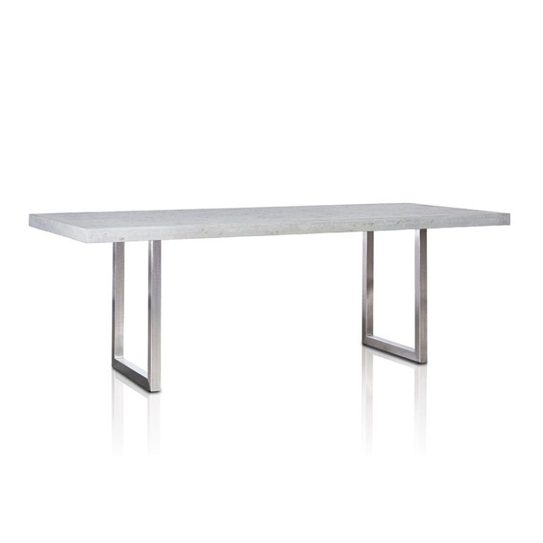 Grc Dining Table In Grey Matte  With Stainless Steel Base – Trilogy Pertaining To Stainless Steel And Gray Desks (Photo 8 of 15)