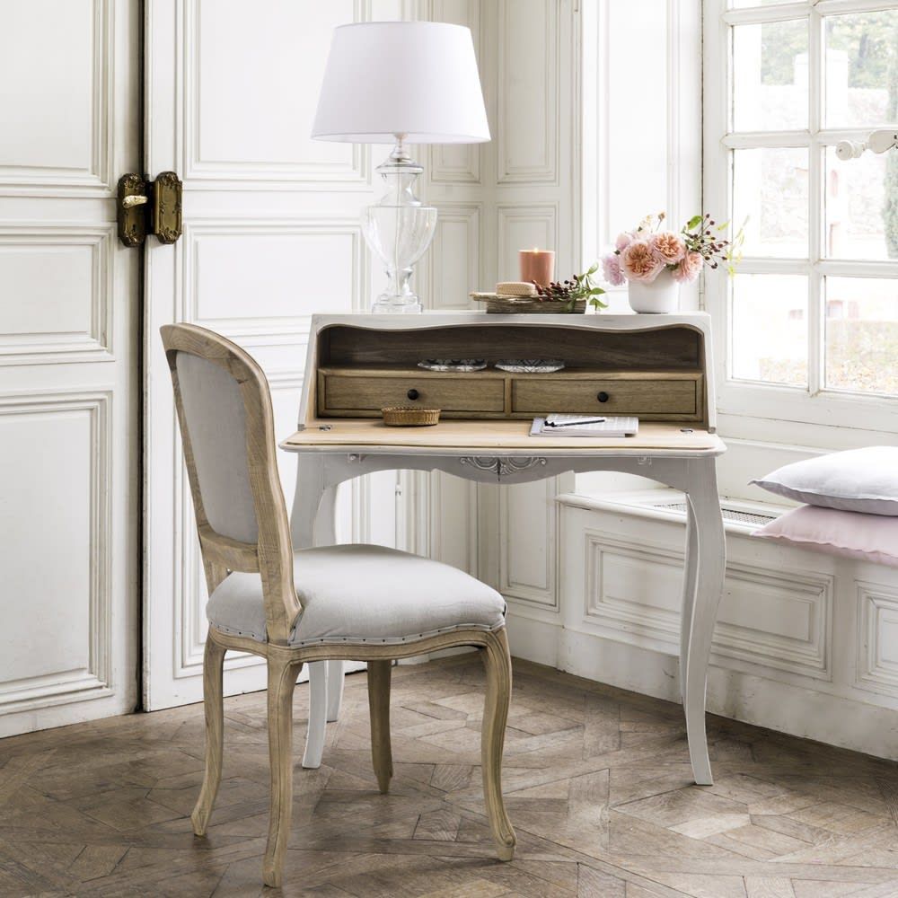 Grey Solid Mango Wood 2 Drawer Writing Desk Castel | Maisons Du Monde Pertaining To Gray And Gold 2 Drawer Desks (View 11 of 15)
