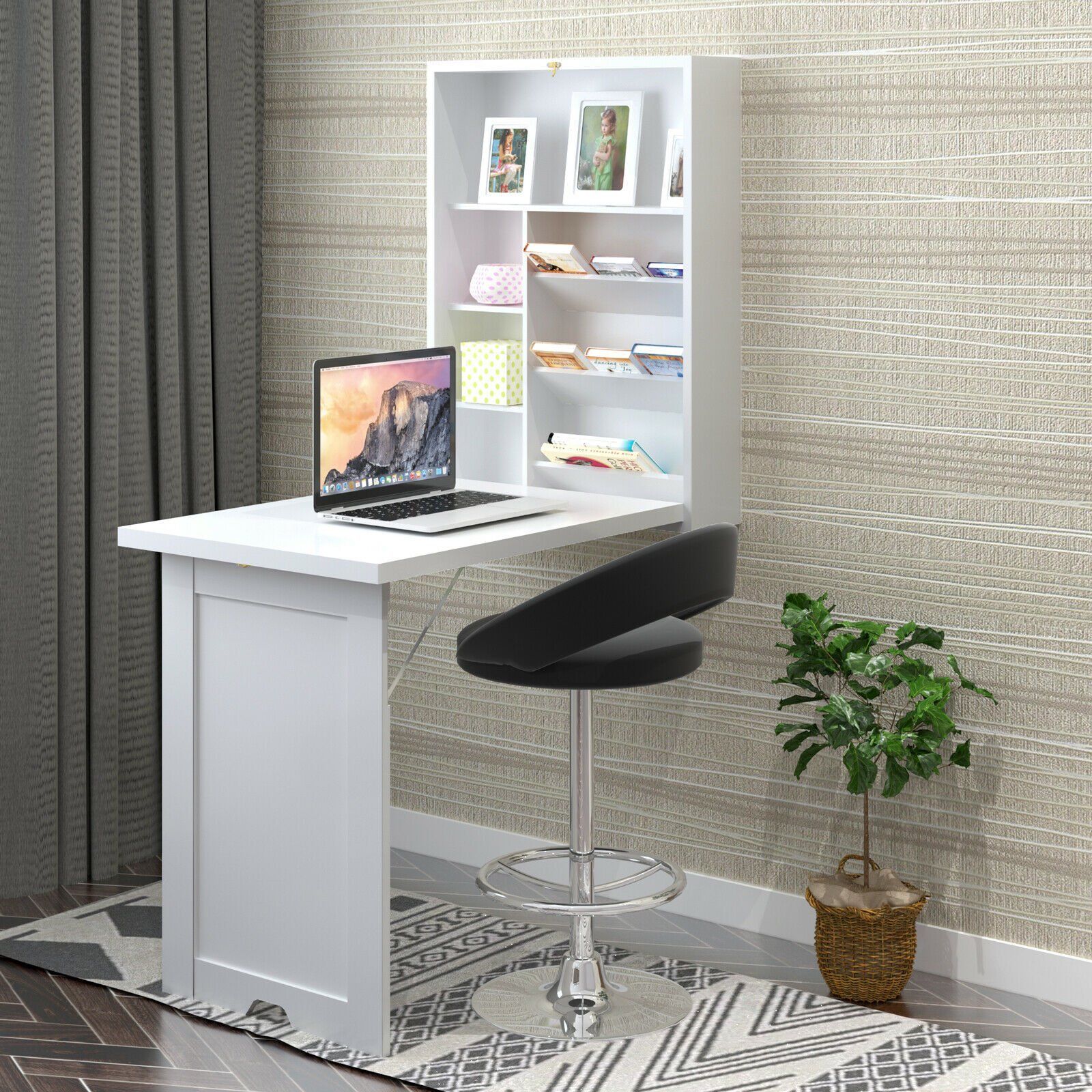 Gymax Wall Mounted Fold Out Convertible Floating Desk Space Saver Throughout Matte White Wall Mount Desks (Photo 3 of 15)