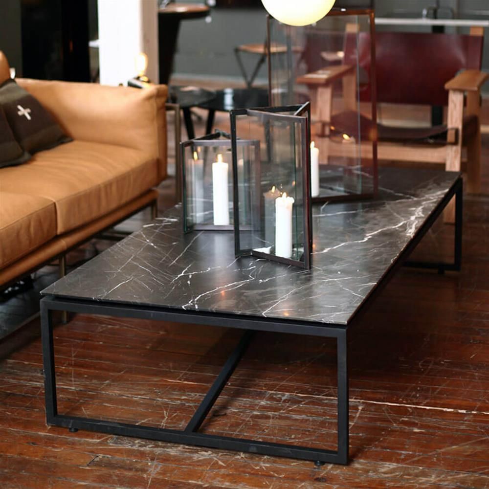Halsey Industrial Loft Black Metal Rectangular Marble Coffee Table With Regard To Marble And Black Metal Writing Tables (View 8 of 15)