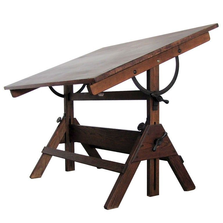 Hamilton Adjustable Drafting Table At 1stdibs Inside Weathered Oak Tilt Top Drafting Tables (View 9 of 15)