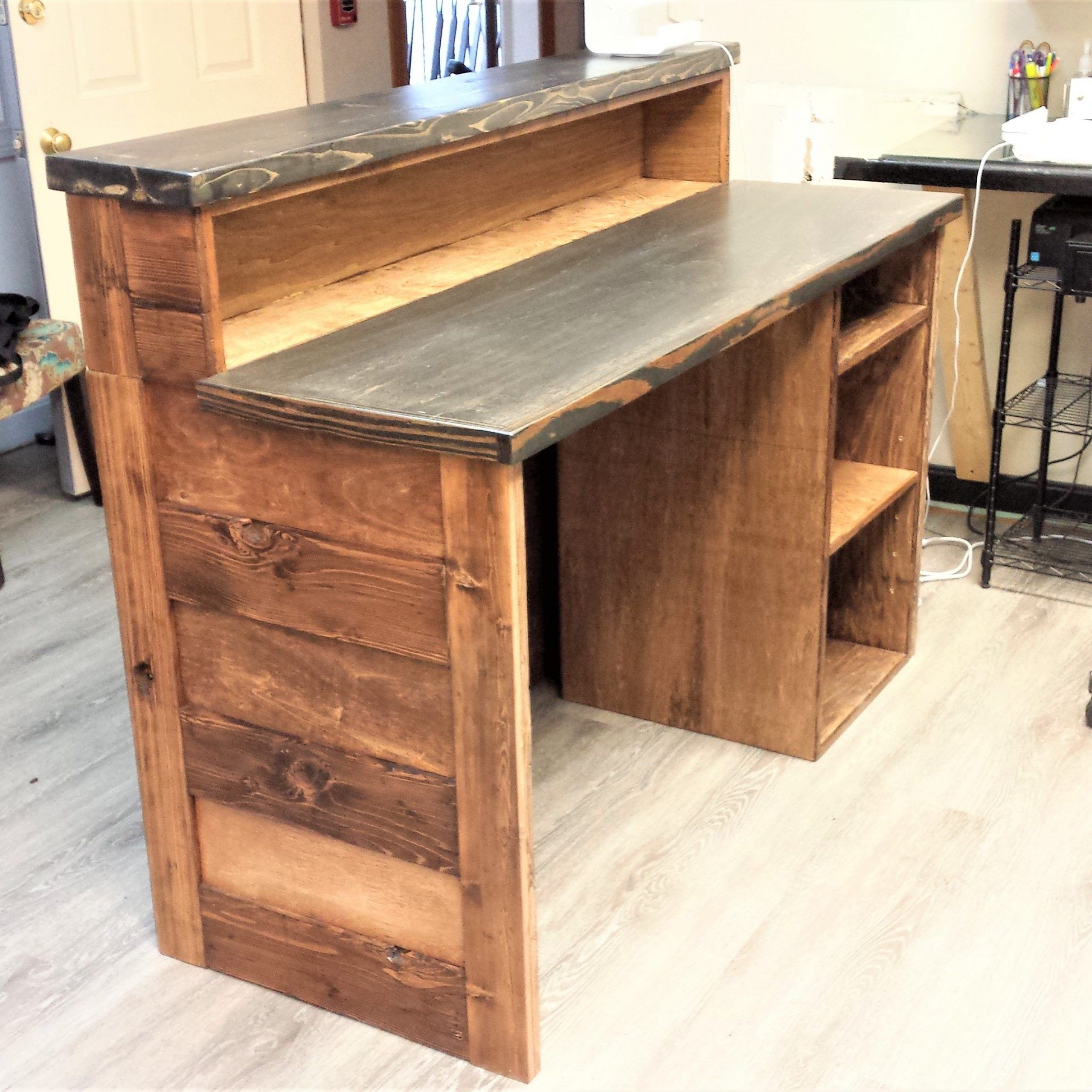 Hand Crafted Reclaimed Wood Reception Deskcustom Made Furniture Throughout Reclaimed Barnwood Wood Writing Desks (View 7 of 15)