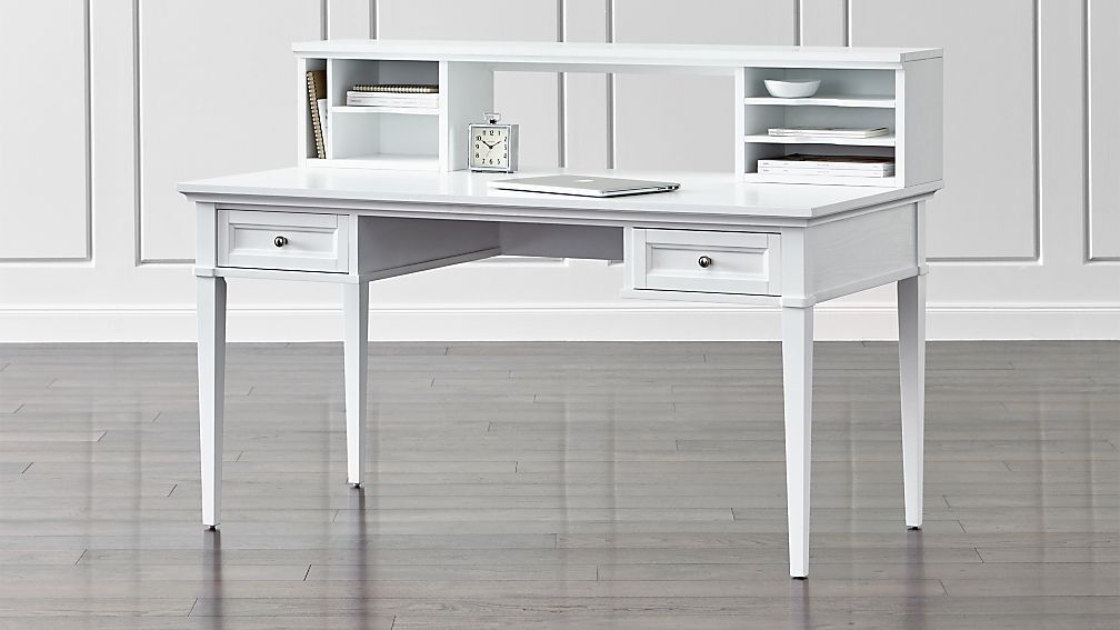 Harrison White 60" Desk With Hutch | Crate And Barrel Intended For White Traditional Desks Hutch With Light (View 5 of 15)