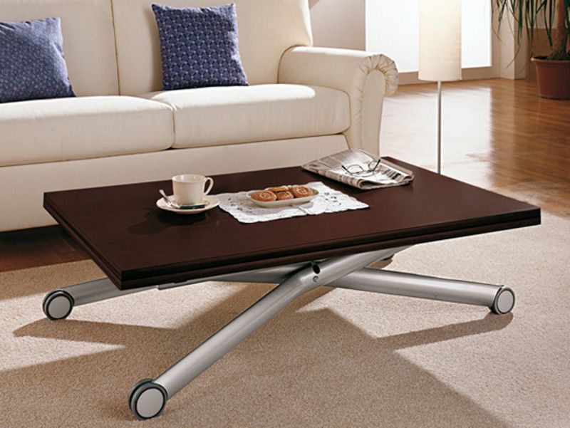 Height Adjustable Wooden Coffee Table With Casters Esprit With Espresso Wood Adjustable Reading Tables (Photo 3 of 15)