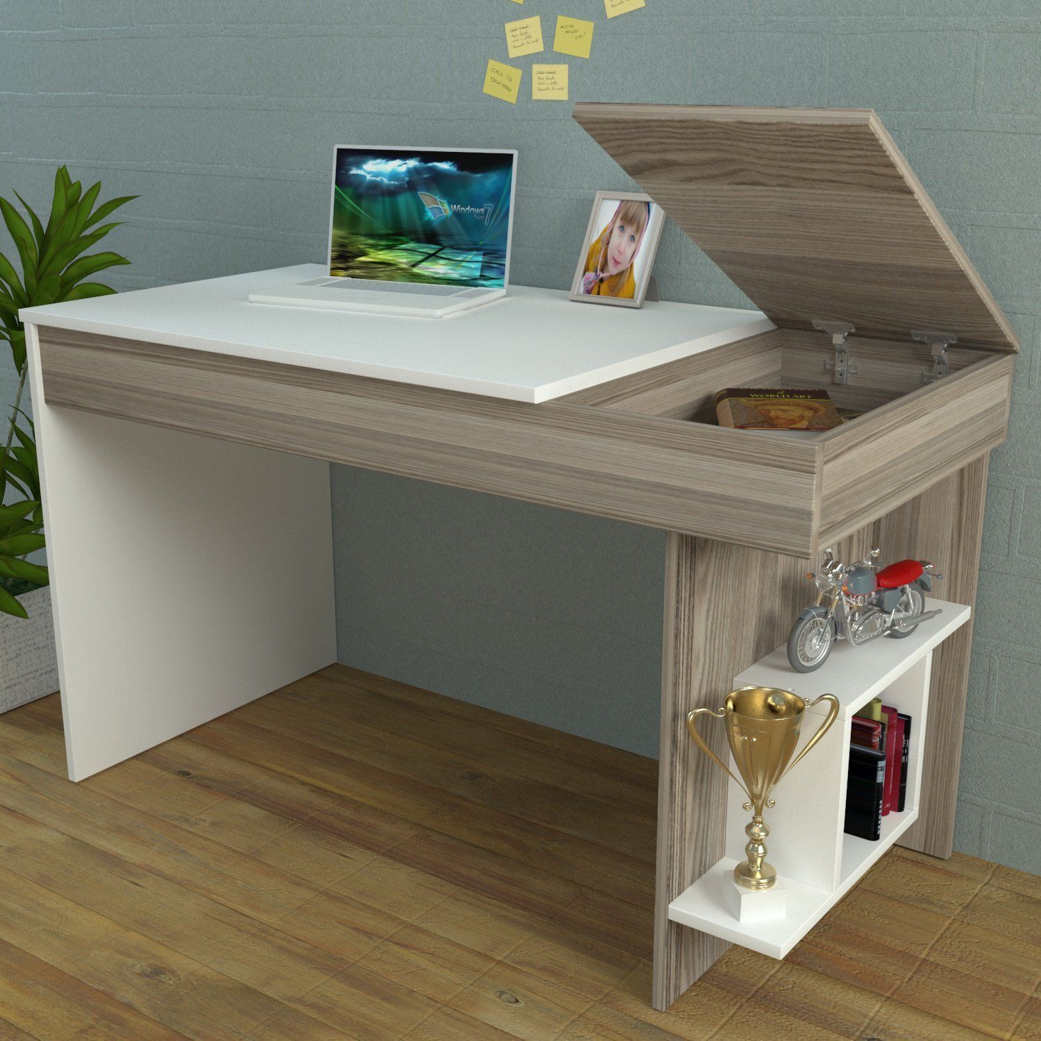 Hidden Bureau White / Avola – Computer Workstation – Home Office Desk Inside White Finish Office Study Work Desks (View 12 of 15)