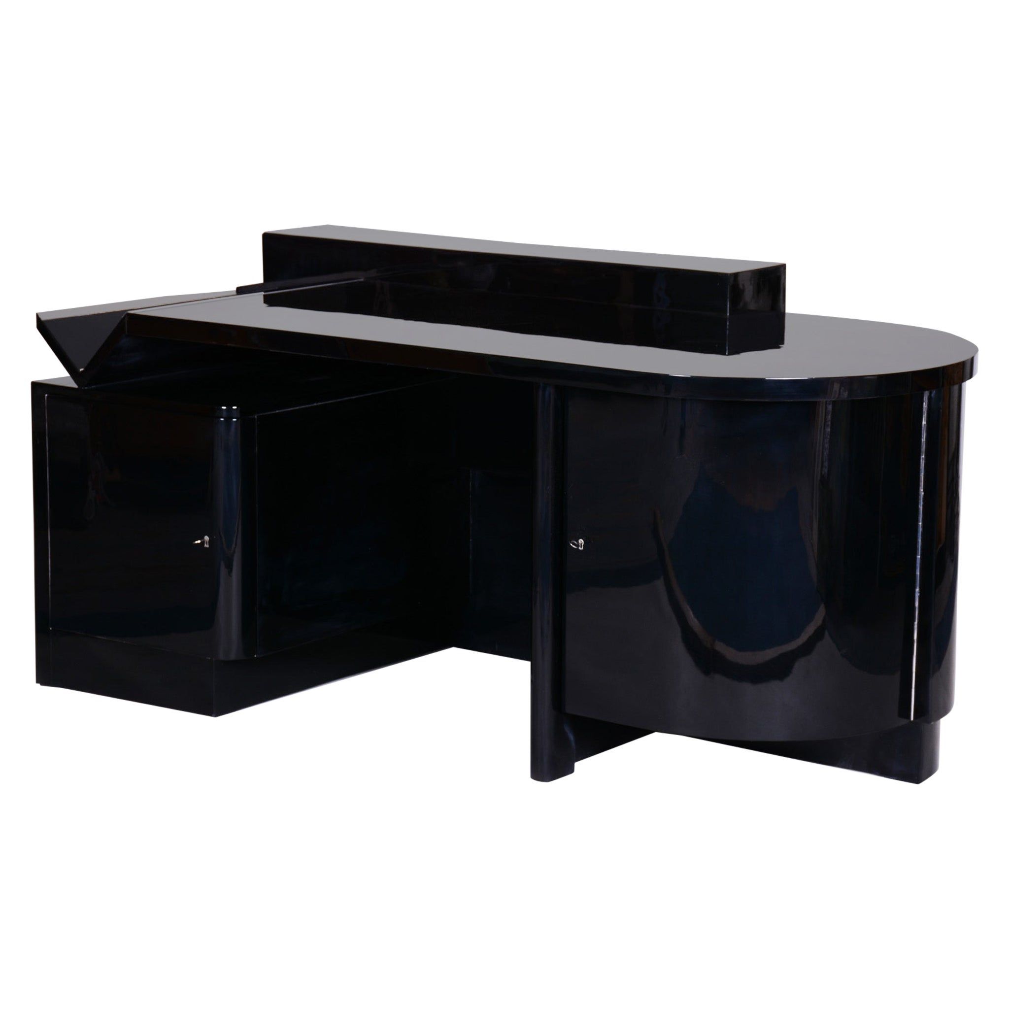 High Gloss Black Lacquer Writing Desk With Polished Stainless Steel Throughout Lacquer And Gold Writing Desks (View 10 of 15)