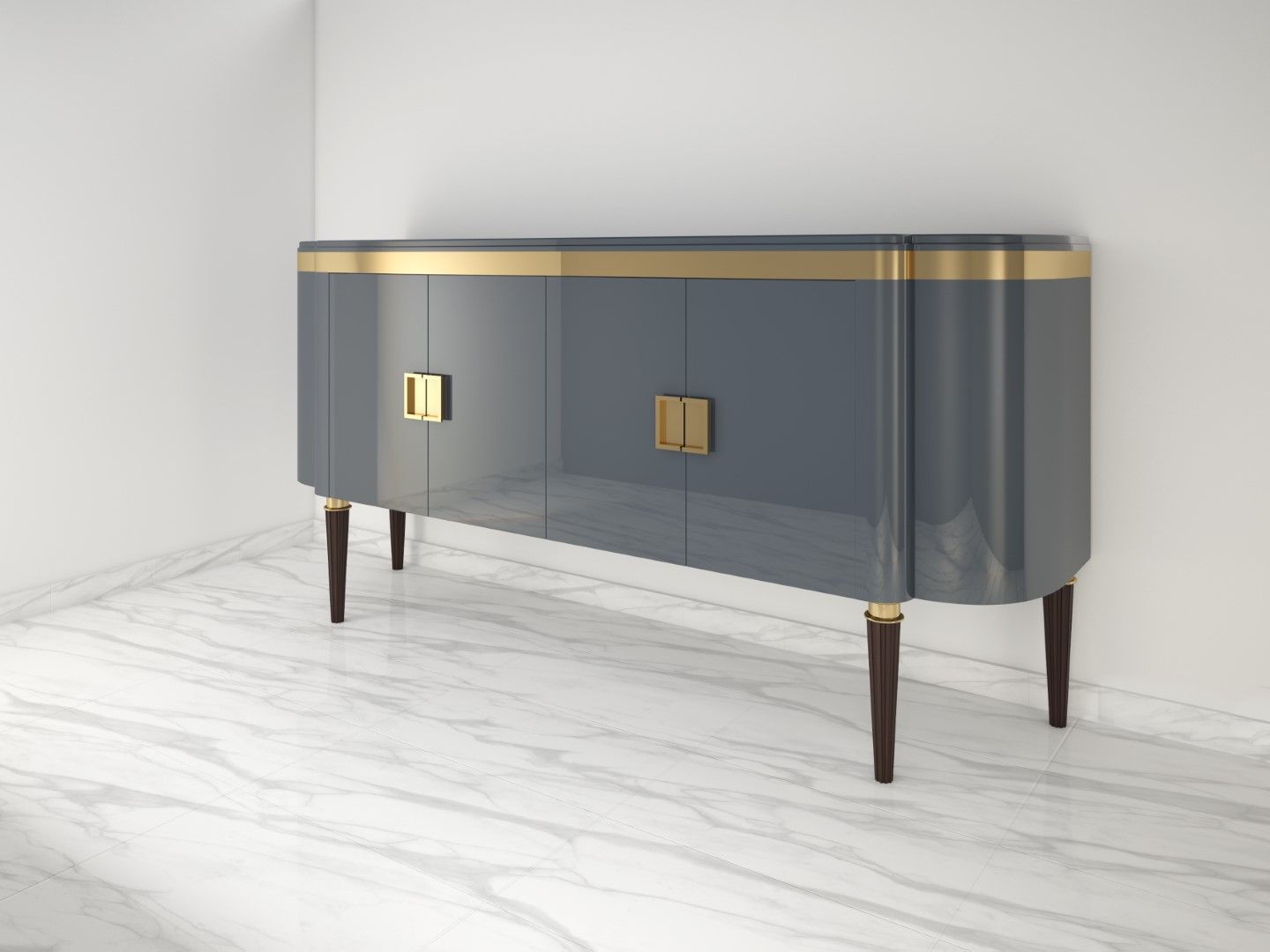 High Gloss Design Sideboard With A Grey Paintjob And Brass Details Within Armino Sideboards (View 18 of 22)