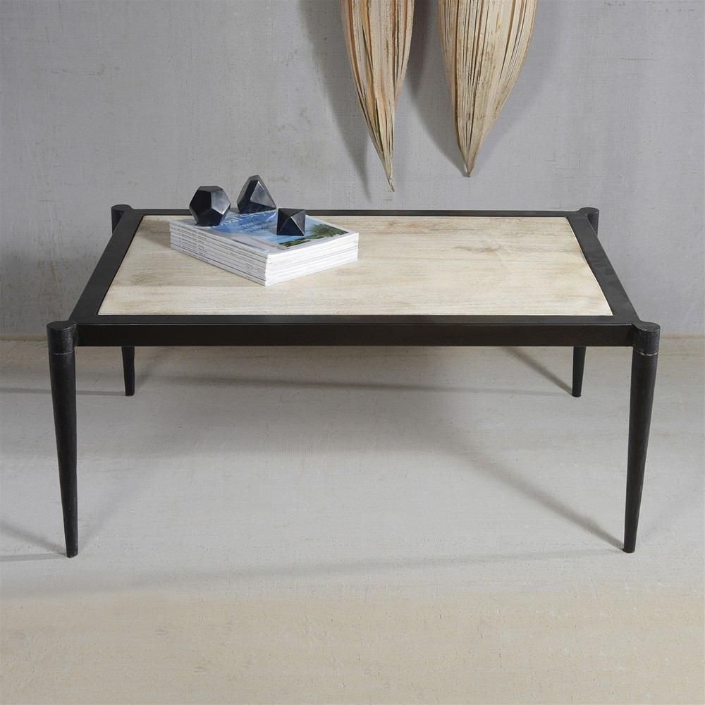 Homart Rhys Iron & Wood Coffee Table – Black Metal & Antique White Wood With Espresso Wood And Black Metal Desks (Photo 3 of 15)