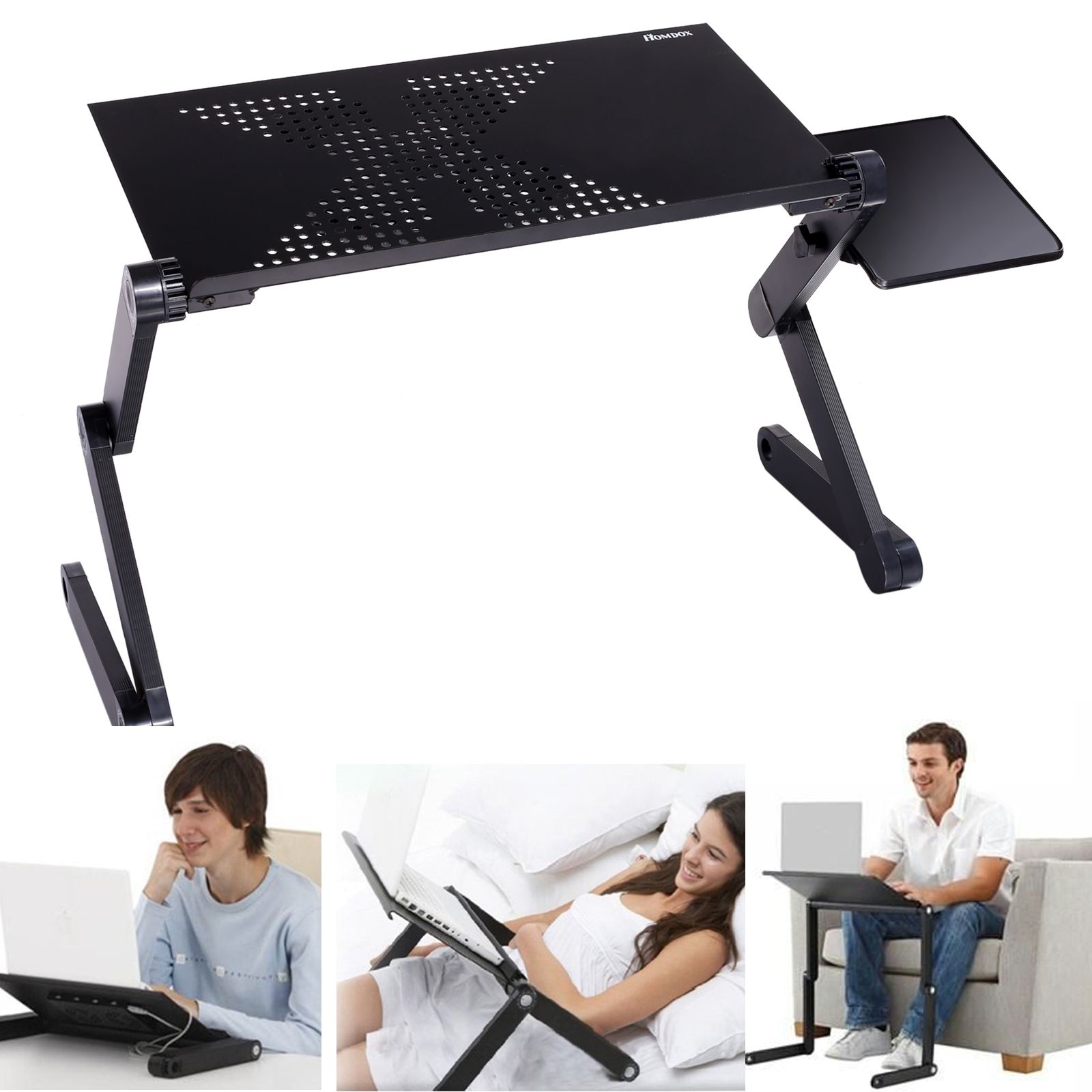 Homdox Black 360 Degree Adjustable Protable Laptop Stand Desk Table For With Regard To Black Adjustable Laptop Desks (View 4 of 15)