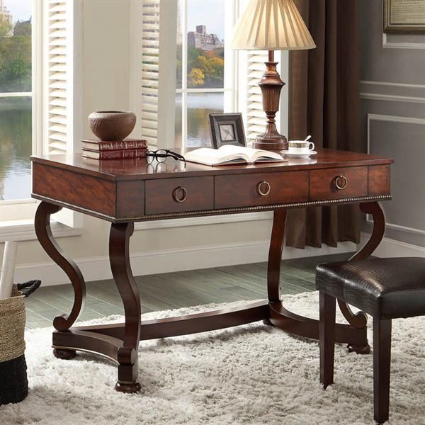 Home Elegance Maule Cherry Writing Desk With 3 Drawers | Writing Desk With Gold And Wood Glam Modern Writing Desks (View 8 of 15)