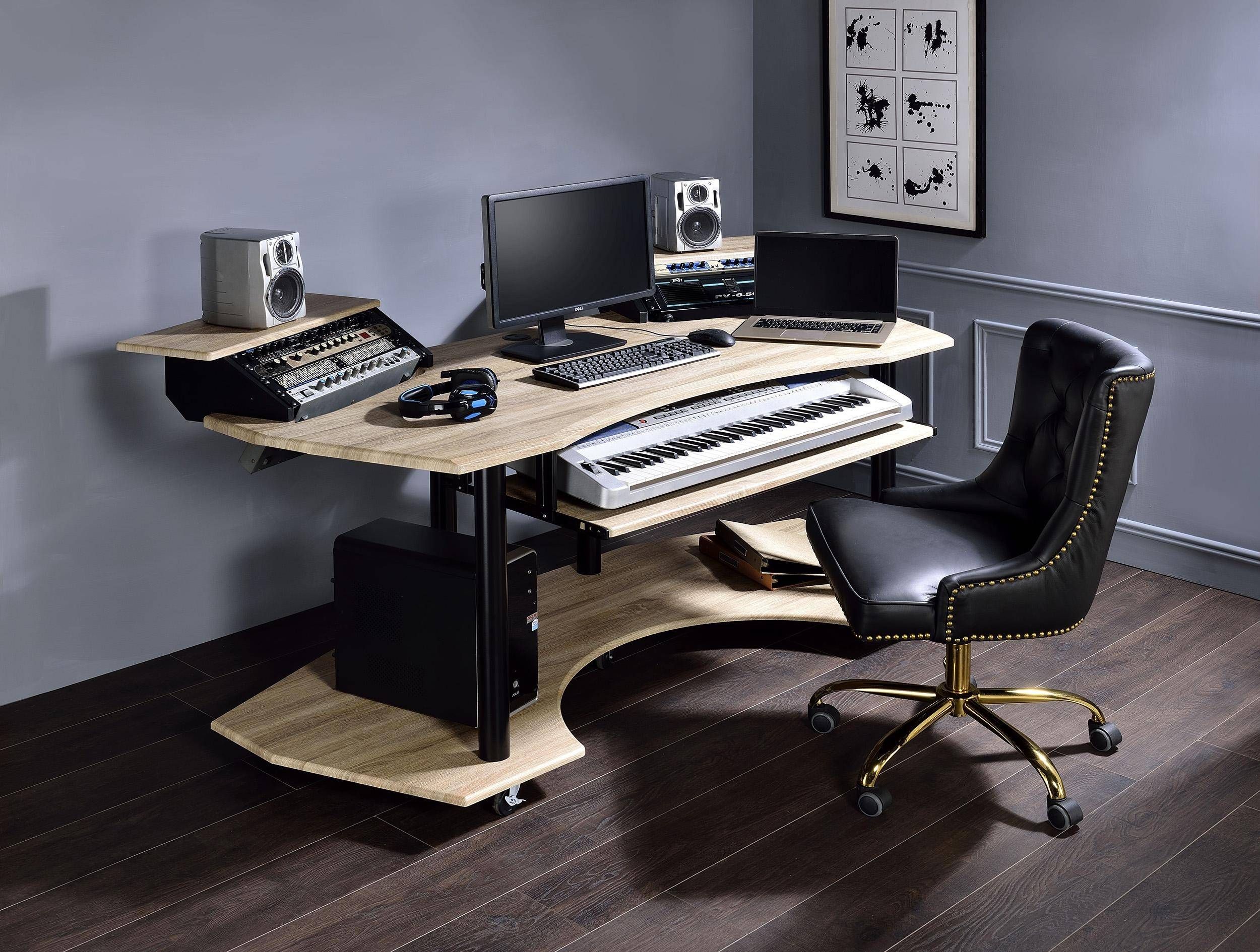 Home Office Computer Desk Natural Oak & Black Eleazar 92892 Acme Throughout Black Finish Modern Computer Desks (View 4 of 15)