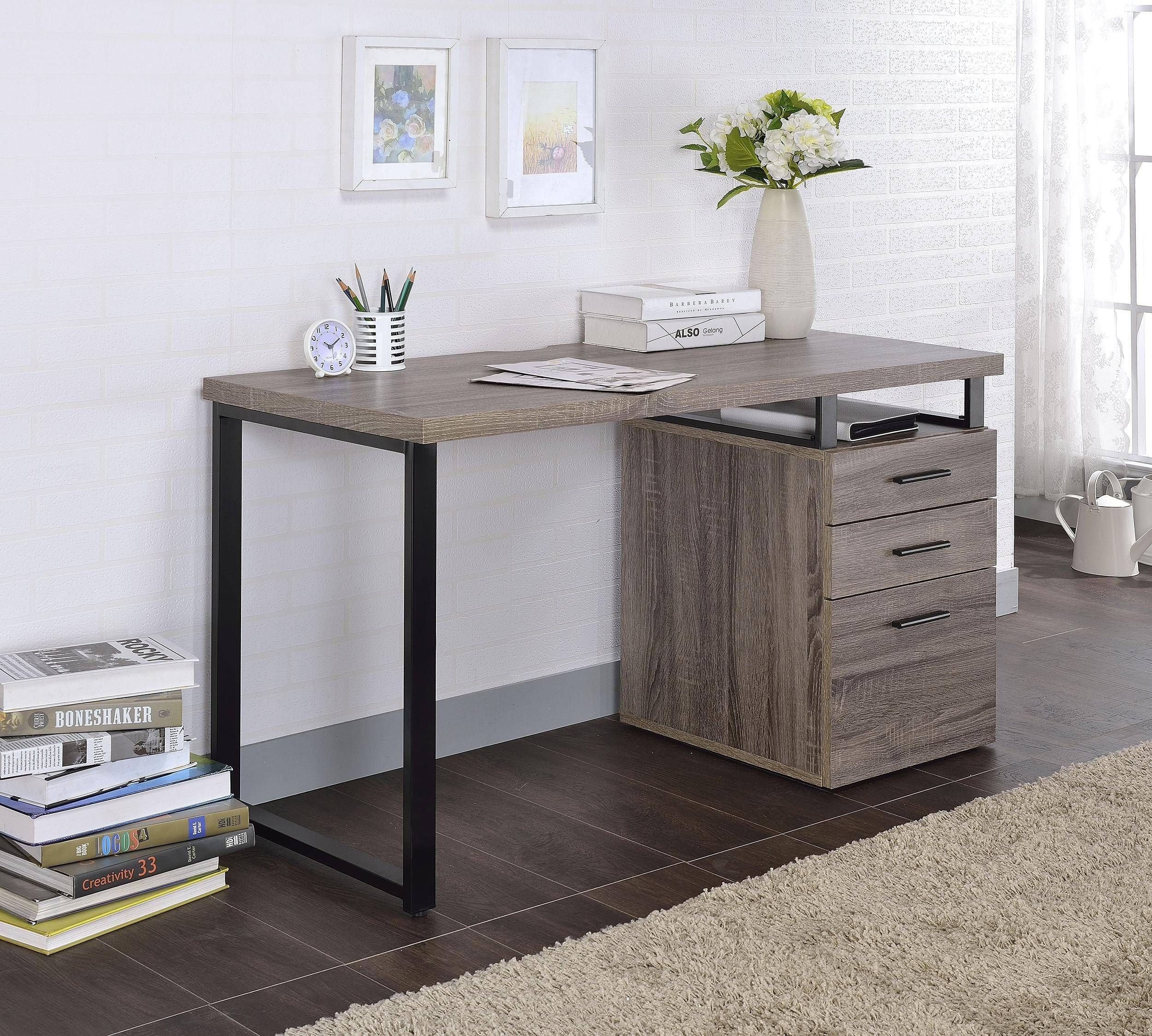Home Office Writing Desk Gray Oak & Black Coy 92390 Acme Contemporary In Black And Gray Oval Writing Desks (View 14 of 15)