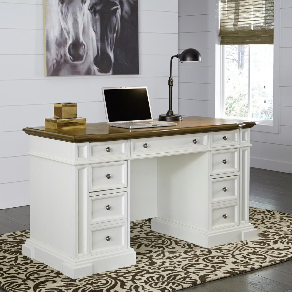 Home Styles Americana White Desk With Storage 5002 18 – The Home Depot In White Wood 1 Drawer Corner Computer Desks (View 12 of 15)
