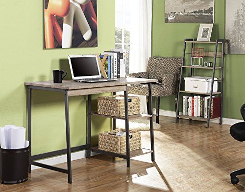Homestar Gemelli Desk With Book Case Combo, Distressed Mocha Finish | 4 Regarding Distressed Iron 4 Shelf Desks (View 2 of 15)