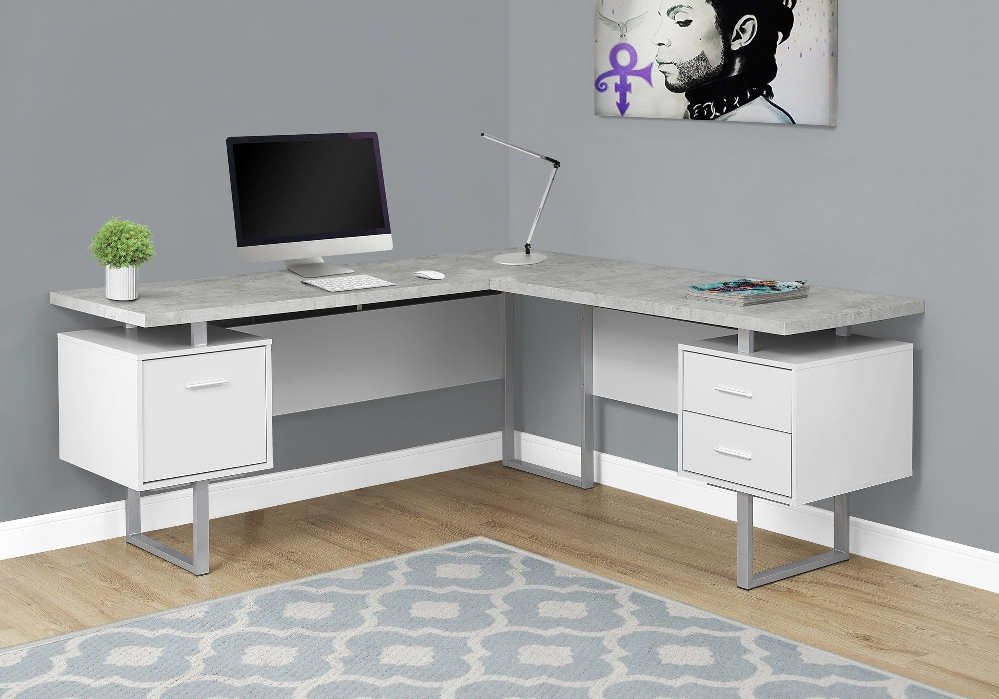 I 7307 – Computer Desk – 70"l White / Cement Look Left/right Face Within White And Cement Writing Desks (View 15 of 15)
