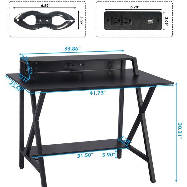 Inbox Zero Ergonomic Gaming Desk – 42" W X 24" D Computer Desk,gaming With Regard To Gaming Desks With Built In Outlets (View 8 of 15)