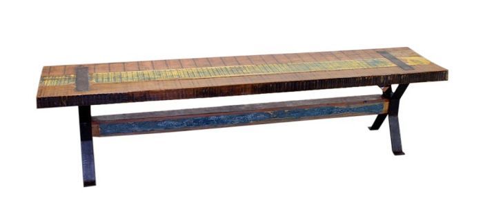 Iron And Wood Distressed Bench | Distressed Bench, Rustic Patio Regarding Distressed Iron 4 Shelf Desks (View 13 of 15)