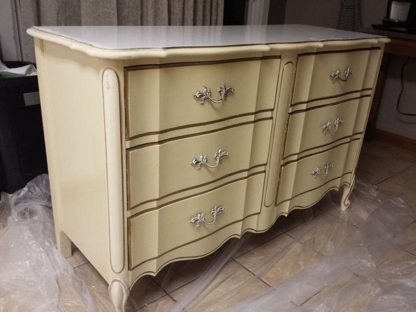 Ivory & Gold Dixie Dresser Is There Real Wood Under Paint? | My With Regard To Antique Ivory Wood Desks (View 12 of 15)