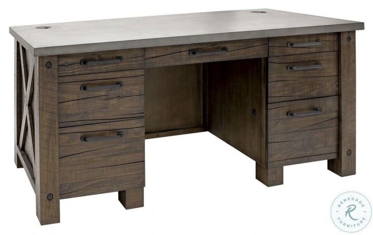 Jasper Brown And Gray 68" Double Pedestal Desk From Martin Furniture Throughout Gray Reversible Desks With Pedestal (View 12 of 15)