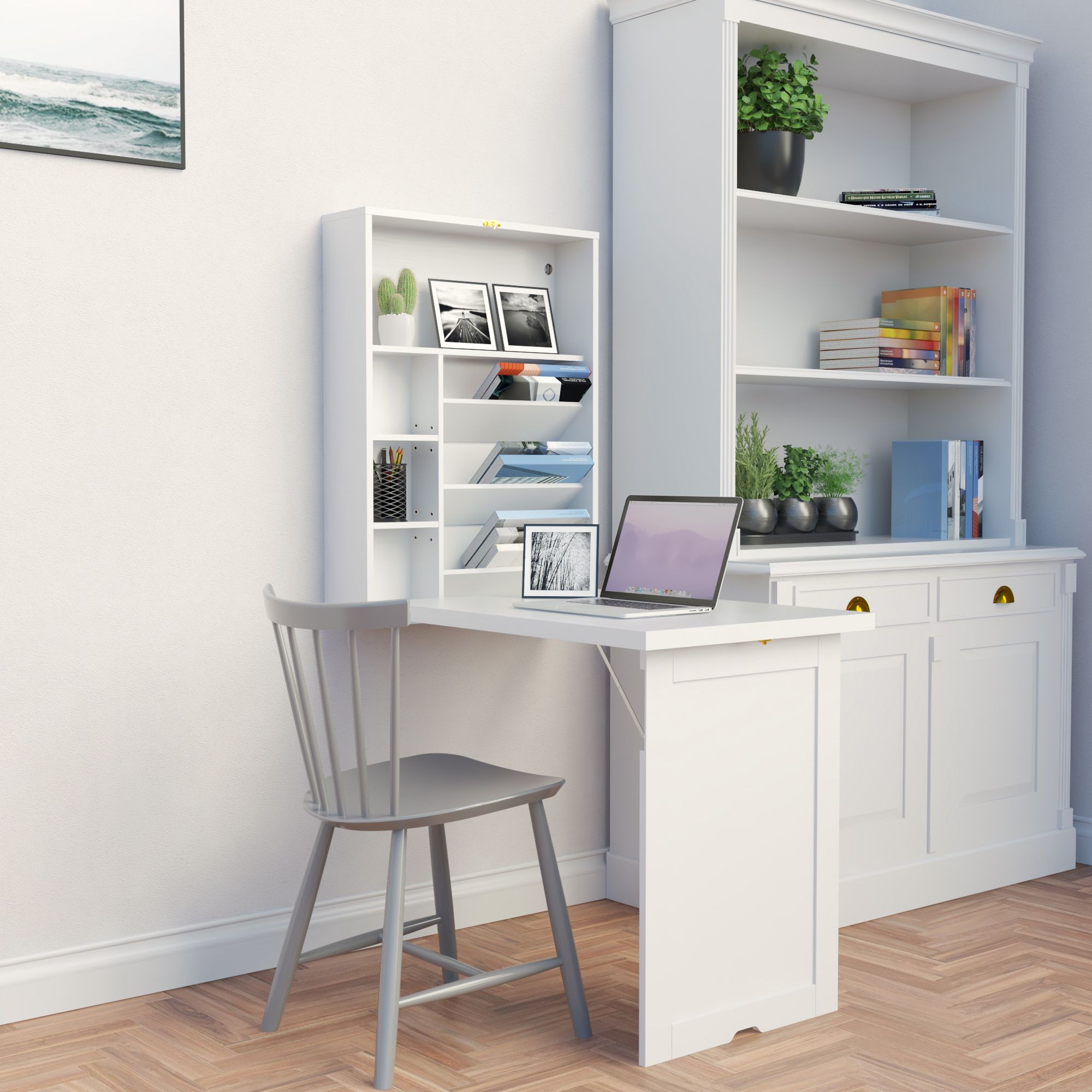 Jaxpety Wall Mounted Table Convertible Desk Fold Out Space Saver With Inside Matte White Wall Mount Desks (Photo 1 of 15)