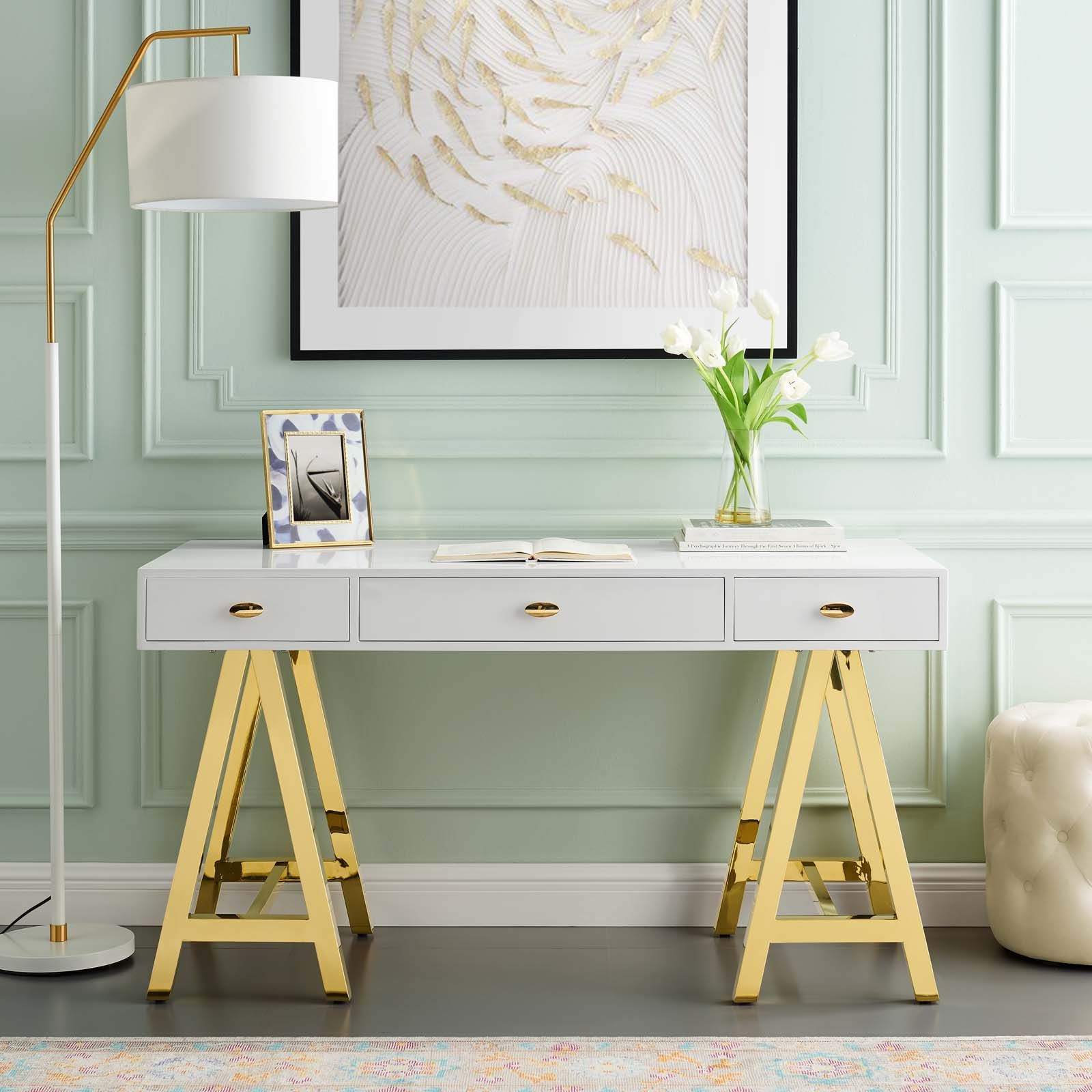 Jettison Office Desk Gold White For White And Gold Writing Desks (View 13 of 15)