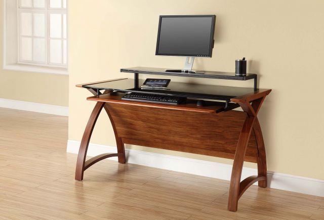 Jual Curve Office Walnut Wide Computer Desk With Keyboard & Monitor For Graphite Convertible Desks With Keyboard Shelf (View 15 of 15)