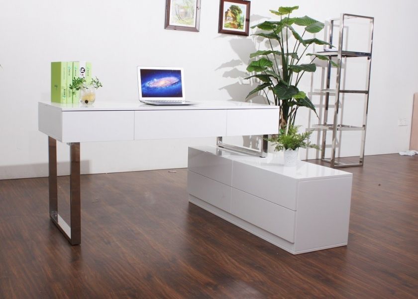 Kd12 White High Gloss Finish Modern Office Deskj&m | Choice Custom Intended For White Modern Nested Office Desks (View 11 of 15)