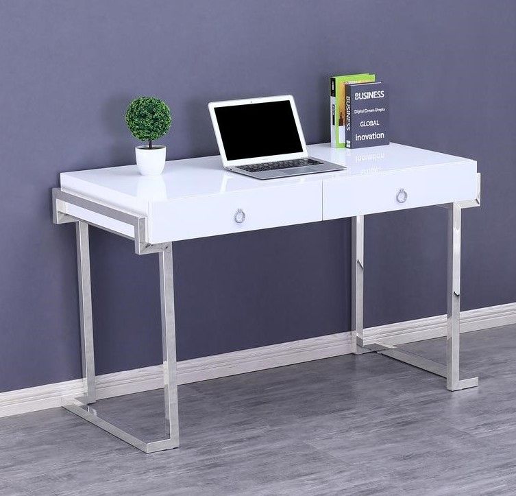 Kendrick White Wood/silver Metal Office Deskbest Master Furniture In Glass White Wood And Black Metal Office Desks (View 3 of 15)