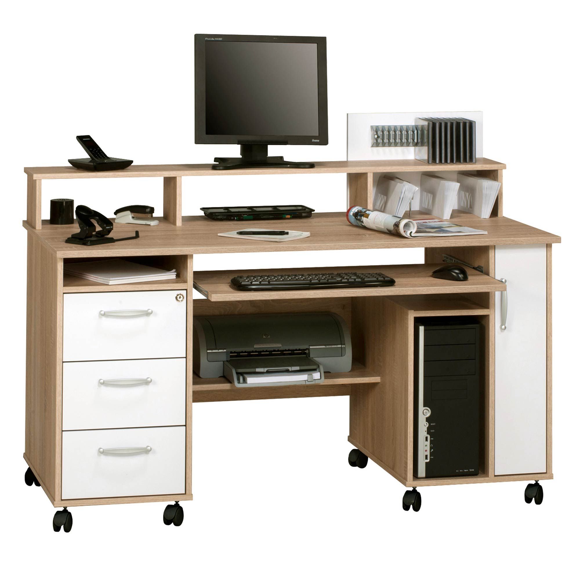 Kilkenny Desk/workstation Oak & White I Home Office Desk I Study Desk Intended For White Finish Office Study Work Desks (View 15 of 15)