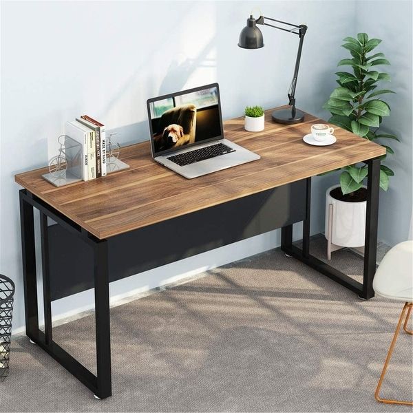 L Shaped Computer Desk, 55 Inch Home Office Desk – Dark Walnut For Natural Walnut Computer Desks (View 6 of 15)