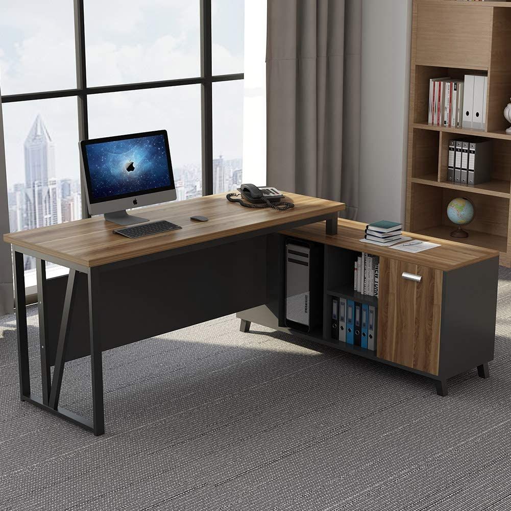 L Shaped Computer Desk, Large Executive Office Desk, 55 Inch Computer Within Executive Desks With Dual Storage (Photo 6 of 15)